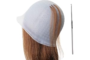 BAILMOLI Punched Hole Silicone Highlight Hair Cap with Needle Professional Reusable Highlighting Poked Hole Caps with Hooks for Color Hair Salon Hairdressing Dyeing Staining Tools for Women Men
