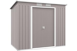 Outsunny Casetta da Giardino 2.42m² con Tetto Inclinato, Doppio Ingresso e Prese d'Aria, Capanno Attrezzi da Giardino con Kit per Fondo in Acciaio Zincato, 213x130x172 cm, Grigio