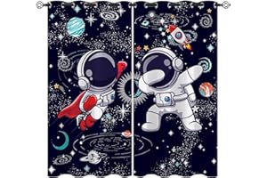 ZZTBQ Weltraum, Astronaut & Raketen Verdunkelungsvorhang Für Kinderzimmer Universum Planet Rakete Blau Gardinen Blickdichter 2er Set Vorhang Verdunkelung mit Ösen 150x166cm