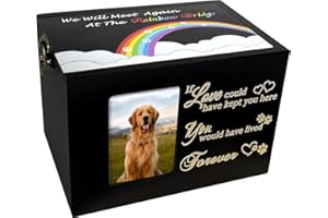 Sofunii Pet Urns for Dogs or Cats Ashes,Wooden Funeral Cremation Memorial Box with Photo Frame,Rainbow Bridge Keepsake with Black Flannel as Lining (Medium - Up to 25kg Pets)