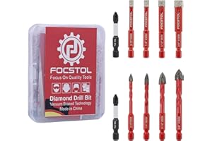 FOCSTOL Foret Diamant Carrelage 10 pièces, Scie Cloche Carrelage pour Percer Trous en Porcelaine Céramique Marbre Granit Verre, Forets avec Changement Rapide Tige Hexagonale, 5/6/8/10mm