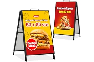 VAIIGO A-Board - Marco de letrero de pavimento de 60 x 90 cm, tablero de exhibición de pavimento de doble cara, resistente con 2 hojas de plástico corrugado para publicidad al aire libre, ventas,