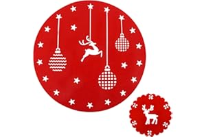 Himissy Sottopiatti Natalizi, 8 Sottopiatti Rosso Natale Rotonde da 30 cm e 8 Sottobicchieri Natalizi, Tovagliette Natalizie Rosso, Set di Sotto Piatti con Renne, per Accessori Tavolo Natale (A)