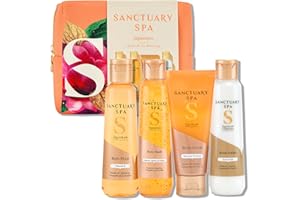 SANCTUARY Spa Signature Glow & Go Washbag – Luxury Travel-Size Skincare Gift Set for Women with Body Wash, Scrub & Lotion – Perfect for Pampering, Self Care & Christmas