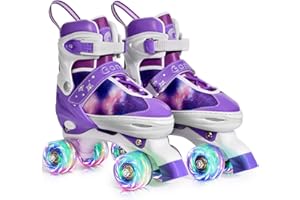Gonex Patines 4 Ruedas Niña Patines en Paralelo Ajustables, Patines con Iluminación LED para Niñas y Niños Principiantes