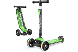 besrey Kids Scooter - Big Wheels Foldable Kick Scooter with Flashing LED Lights for Boys Girls, 4 Levels Height Adjustable Scooter, Wide Deck Scooter for Kids Ages 2-8