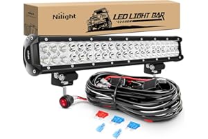 Nilight - ZH006 LED Light Bar 20 Inch 126W Spot Flood Combo Led Off Road Lights with 16AWG Wiring Harness Kit-One Lead, 2 Years Warranty