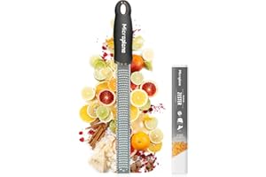 Microplane Râpe à zesteur en couleur Noir pour agrumes, parmesan, gingembre, chocolat et noix de muscade avec lame fine - Fabriqué aux États-Unis