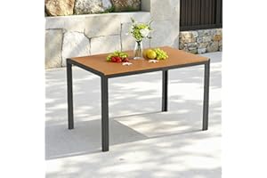 ‎CLEVICH Clevich Gartentisch Wetterfeste, 110x70cm, Outdoor-Esstisch, WPC Balkontisch, Aluminiumrahmen, Wetterfeste Gartenmöbel, Quadratischer Terrassentisch, Teakbraun