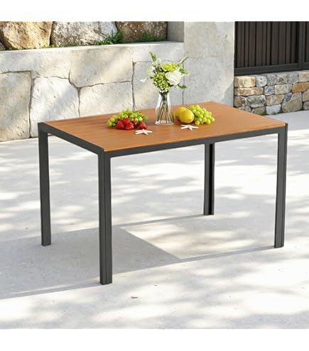 Table De Jardin Rectangulaire 110x70 Cm Avec Trou Parasol - Plateau WPC, Cadre Aluminium, Marron Teck