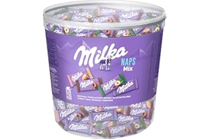 ‎MILKA Milka Naps Mix – Mini-Schokoladentäfelchen in 4 Sorten: Alpenmilch, Erdbeer, Haselnuss, Crème au Cacao – 1 x 1kg