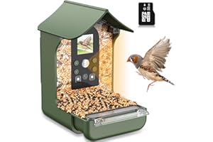 Cozion Mangiatoia per Uccelli con Fotocamera, 1080P HD Registrazioni di Uccelli, video e Foto Automatiche, Mangiatoia Ideale per Uccelli Selvatici, Casetta da Giardino per Amanti Degli Uccelli