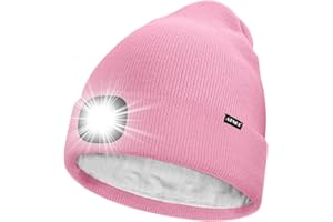 ATNKE LED Mütze mit Licht,Wiederaufladbare USB 4 LED Beleuchtete Laufmütze Extrem Heller Lampe Winter Warme Gefüttertes Fleece Stricken Mütze für Herren und Damen Geschenke