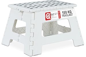 Relaxdays Taburete Plegable, Portátil, Escalón Baño, para Niños o Viajes, Resiste hasta 150 kg, 22 x 35 x 28 cm, Blanco, 22 x 31,5 x 25 cm