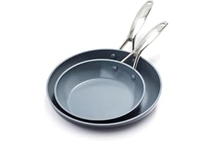 GreenPan Valencia Pro Poêle à frire antiadhésive en céramique saine anodisée dure de 20 cm et 26 cm, sans PFAS, induction, lave-vaisselle, four, gris