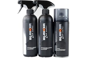 Blinker - Kit Esenciales Exterior Car Care - 3Pcs - Cuidado Integral para Superficies Externas - Limpieza de Llantas - Incluye Tire Revitalizer, Active Insect Remover y Champion Wheel Cleaner