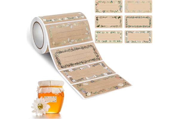 AiQInu Etiketter för sylt, 200 st självhäftande etiketter av kraftpapper sylt, självhäftande etiketter för kryddburkar, flaskor, presentpåsar, påsar