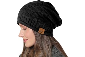 KORDEAR Beanie Hat Women - Winter Warm Knitted Beanies Ladies Thermal Wooly Hat Soft Stretch Slouchy Beanie Skull Cap Cable Knit Hat for Women Girls Outdoor UK