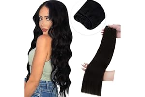 LaaVoo Extension de Cheveux Naturel Tissage Noir Extension Tissage Cheveux Naturels Noir Extension Humain Hair Tissage Noir 35cm/80g #1