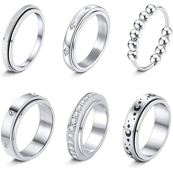 Bague Acier Inoxydable Bohème Bague Rotative Étoile Lune Soleil - Acier Inoxydable - Unisexe Bohème - Cadeau Cadeau Noël Bague Originale