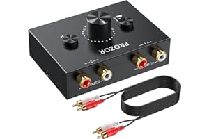 PROZOR Adaptador de Audio Estéreo de RCA Bidireccional Convertidor de Audio de L -R con Botón de Volumen Divisor de Audio con Cable de Audio de RCA para Ordenador Sonido Auriculares Móvil