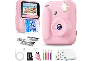 NAXUP Appareil Photo Instantané Enfants,1080P Appareil Photo Enfant avec 5 Rouleaux de Papier,Carte 32GB et Stylos de Couleur,Appareil Photo Numérique Portable pour Garçons et Filles de 3-14 Ans (Rose)