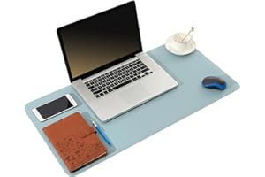 ARNTY Protector Escritorio de Cuero PU,Protector Mesa Escritorio con Doble Cara,Grande Almohadilla de Escritorio de Oficina para Ordenador,Desk Mat para la Oficina y el Hogar(Azul&Gris, 60 * 35cm)