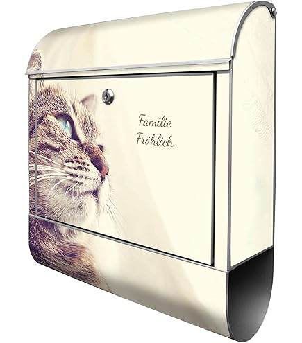 Banjado® Edelstahl-Briefkasten Personalisiert – Mit Eichhörnchen-Motiv, 38x43x12 Cm, Inkl. Montagematerial