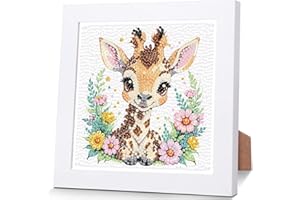 Viart Giraffe Diamond Art for Kids with Frame-Giraffe Diamond Painting for Kids, Animal Small Diamond Art Kits, Easy DIY Crystal Mosaic Kits for Children Girls Boys Gifts (7x7inch)