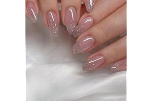 CEBOIC 24 Piezas Uñas Postizas Cortas Almendra Uñas Falsas Bailarina Acrylic Natural Adhesivas Uñas Press on Nails Cobertura Completa Artificiales Uñas con Diseños para Mujeres