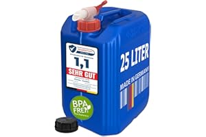 PLASTEO Wilai GmbH Bidón de Polietileno/Jerrycan 25 L Azul HDPE DIN61 Calidad alimentaria + 1 Grifo aeroflow (22248+22010)