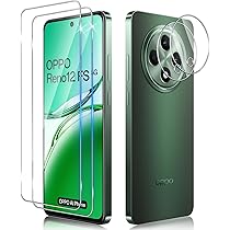 Funrae Pellicola Vetro Temperato per OPPO Reno 12 FS (5G/4G)/Reno 12F (5G/4G), 2 Pezzi Pellicola Fotocamera e 2 Pezzi Pellicola Protettiva, 9H HD Anti Graffi Trasparente Fotocamera Protezione Schermo