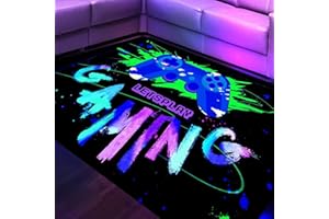 HOLAVIDA Neon Gaming Area Rug, 3D Blacklight UV Reactive Game Controller Carpet, Non-Slip Fluorescent Luminous Floor Mat, Glow in The Dark Play Mat for Game Room Playroom Decor, 180x120cm