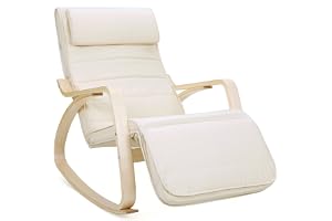 SONGMICS Solstol avslappnande gungstol med justerbart fotstöd maximal belastning: 150 kg beige LYY10M