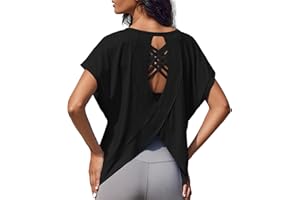 Weardear Sportshirt Damen Kurzarm Funktionsshirt Rückenfreies Laufshirt Loose Fit Sport Tshirt Atmungsaktiv Kurzarmshirt Gym Yoga Workout Fitness Oberteil Lang Sommer
