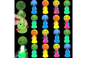 MEIN HERZ Children's Jumping Toy, Pack of 16 LED Spring Light Toys, Spring Launchers Toys, Emoji Dolls, Jumping Balls, Party Bag, Guest Gift for Children, Birthday, Children's Party, Garden Party