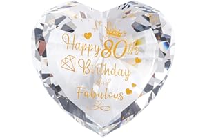 Ornalrist Glass 80th Birthday Gifts for Women, Heart Crystal Keepsake Engraved with Golden Blessings Happy 80 Years Birthday and Fabulous Presents For Grandma and Friends