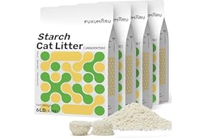 FUKUMARU Cassava Cat Litter, Mocny zbrylający się żwirek dla kota, Naturalne składniki roślinne, Nieprzywierająca baza, Niski poziom pylenia, Kontrola zapachu 24/7, Bezzapachowy, 6lb x 4bags