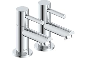 DEVACURL Deva Chrome Insignia Basin Taps Deck Mounted Set Hot & Cold Lever Pair Bathroom Water-Saving Solid Brass Dual Tap Set Silver Sink Faucet – 12 Year Warranty INS101