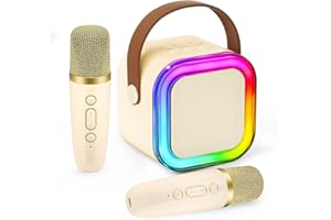DiliDala Mini Karaoke Maschine mit 2 kabellose Mikrofone, Tragbares Bluetooth Karaoke Maschine für Kinder Erwachsene mit Stimme wechselnde Effekte, Geschenke für Mädchen und Jungen (weiß)