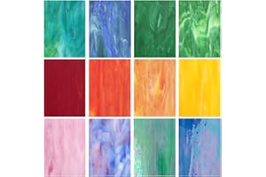 SELLINER 12 Pcs Stained Glass Sheets,4 x 6 Inch Mixed Brilliant Coloured, Glass Tiles Set for DIY Projects,Variety Mosaic Art,Colored Assorted Cathedral Mosaic for Home Decoration