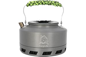 CARPLIFE PRODUCTS LTD Camping and Fishing Lightweight Aluminium Convection Fast Boil Kettle - CarpLife Hand Finished in the UK Rapid Boil Convection Fishing Kettle 1.1L Capacity - USA 550 Paracord Handle