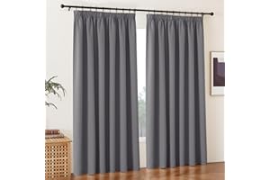 PONY DANCE Rideau Occultant - Rideau Salon Rideau Thermiques Isolants Anti Chaleur/Froid Galon Fronceur Rideaux Grande Largeur Tenture Occultante, L 228 x H 228cm, Gris, 2 Panneaux