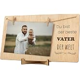 CONTRAXT Gifts Photo Frame for Father Father's Day Details Ideas for Dad Dad Picture Frame with Clips and Lead Photo Line Polaroid Pictures Frame Photo Frame Wood Vati DE