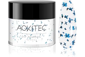 Aokitec Dip Powder con flores secas azules, 1 oz de polvo para inmersión de uñas para arte de uñas francés, polvo para uñas de larga duración para inmersión de uñas, uso en salón de bricolaje