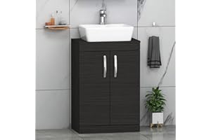 ROYAL BATHROOMS.CO.UK Royal Bathrooms 800mm Floor Standing Vanity Unit 2 Door Hale Black & Countertop Basin - Cube