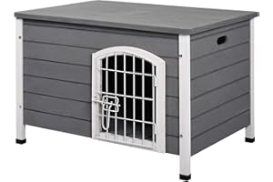 PawHut Hundehütte Hundehaus mit Tür Hundebox Gitterbox TransportKäfig für Katzen Hasen Outdoor wasserdicht Grau Tanne 80x55x53,5 cm