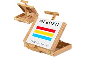 MEEDEN Caballete de mesa, caja de madera maciza de haya para almacenar suministros de arte, pinturas, caballete de arte para artistas, pintura para principiantes, sostiene lienzos de hasta 28''.