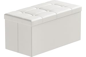 BRIAN & DANY Faux Leather Folding Ottoman Storage Bench, Storage Chest, Perfect Toy and Shoe Chest, Storage Ottoman with Cover, White, 80 x 40 x 40 cm