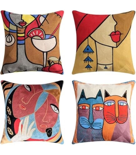 Kashmir Designs Picasso Housse De Coussin En Laine Brodée à La Main Motif Chat Violet 45,7 X 45,7 Cm